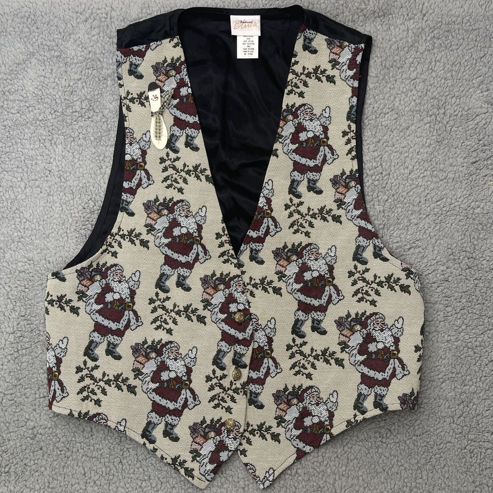 Christmas Vest Backroad Blues Santa Womens XL Holiday with Snowman Pin
